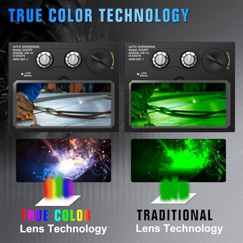 TRQWH Welding Helmet with Light True Color Auto Darkening Welding Helmets for Men Solar Powered Welding Hood with 2 Arc Sensor Wide Shade 4/9-13 for TIG MIG ARC Cool Welder Mask