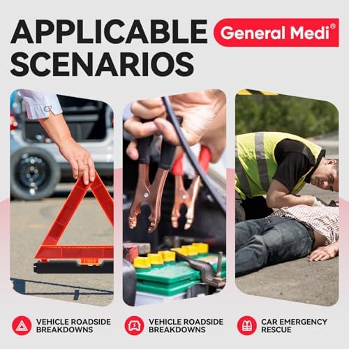 General Medi 127-Pieces Roadside Car Emergency Kit Include Mini First Aid Kit, Jumper Cables,Tow Rope, Bandage, Safety Vest, Emergency Triangle, All in One Pack