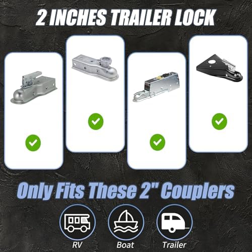 Trailer Hitch Lock for 2 Inch Coupler with Safety Chain Lock, Heavy Duty Anti-Theft Trailer Tongue Coupler Lock for RV, Boat, Utility & Cargo Trailers (Black)