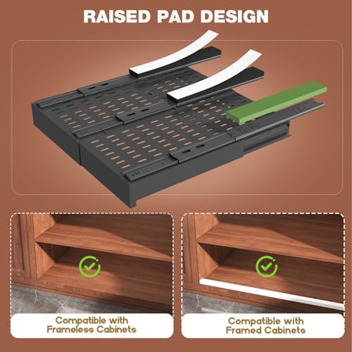 Seinloes Pull Out Cabinet Organizer,4-Side Expandable to Maximize Cabinet Space,Slide Out Drawers with 3 Rail Design,Roll Out Shelf with Raising Pad for Framed Cabinet,13"-21"W x 17"-24"D,Black,4 Pack