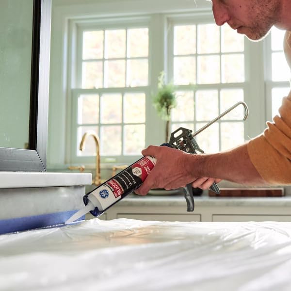 GE Supreme Silicone Caulk for Kitchen & Bathroom, White, 10 fl oz Cartridge, 1 Pack - 100% Waterproof Silicone Sealant, 7X Stronger Adhesion, Shrink & Crack Proof