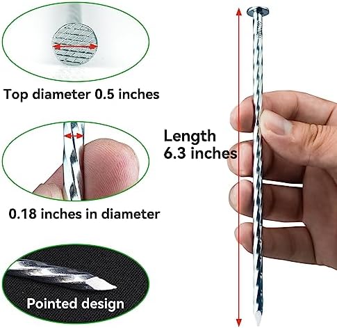 6.3-Inch Galvanized Heavy-Duty Landscape Stakes, (150-PACK) Spiral Metal Turf Spikes for Artificial Grass, Paver Edging, Weed Barrier, Securing Fences and More