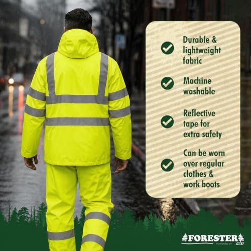FORESTER Class 3 Hi-Vis Rain Suit - Waterproof Jacket & Pants | Heavy Duty Rain Gear for Men & Women | Reflective