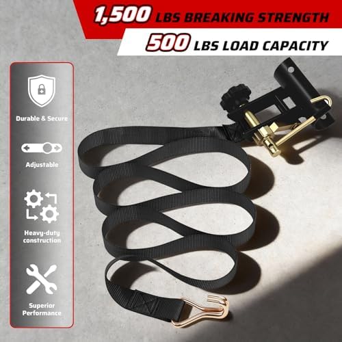 Black Rack Straps with J-Hook (4PK),1.5" x7.5' Ladder Rack Ratchet Straps, 2" Round Tube Mount, Perfect Ladder Rack Tie-Downs for Trailer Cargo Control