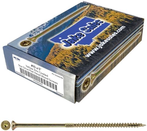 Jake Sales #10 X 5 Gold Star Wood Screw Torx/Star Drive Flat Head (5 Pound CASE ~1,710 Screws) - Multipurpose Torx/Star Drive Wood Screws