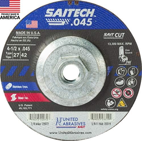 United Abrasives-SAIT 23319 Saitech™ High Performance Cut-Off Wheels (Type 27/Type 42 Depressed Center) 4 1/2" x .045" x 5/8-11", 10-Pack