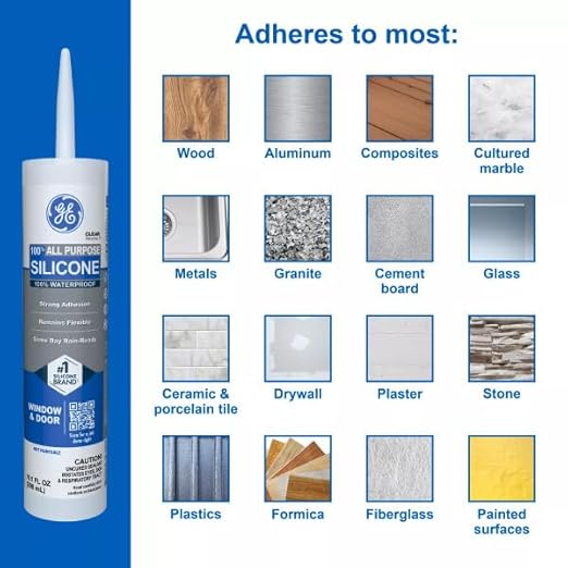 GE All Purpose Silicone Caulk, Clear, 10 fl oz Cartridge, 1 Pack - 100% Waterproof Silicone Sealant, Stronger Adhesion, Freeze & Sun Proof