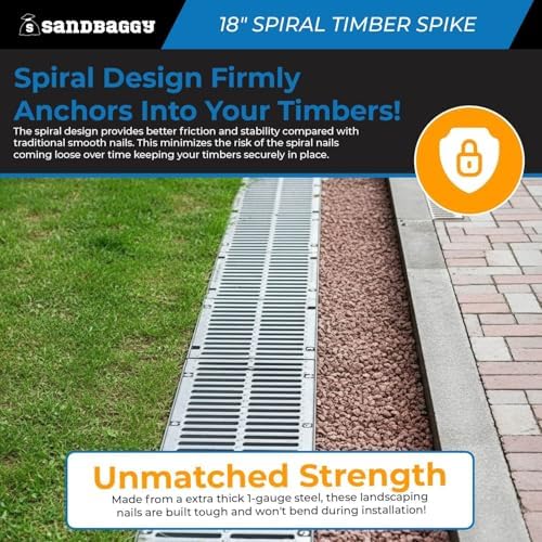 18" Spiral Landscape Timber Spikes - Galvanized Steel Nails - 1 Gauge Steel - Sandbaggy (18 inch, 25, Count)