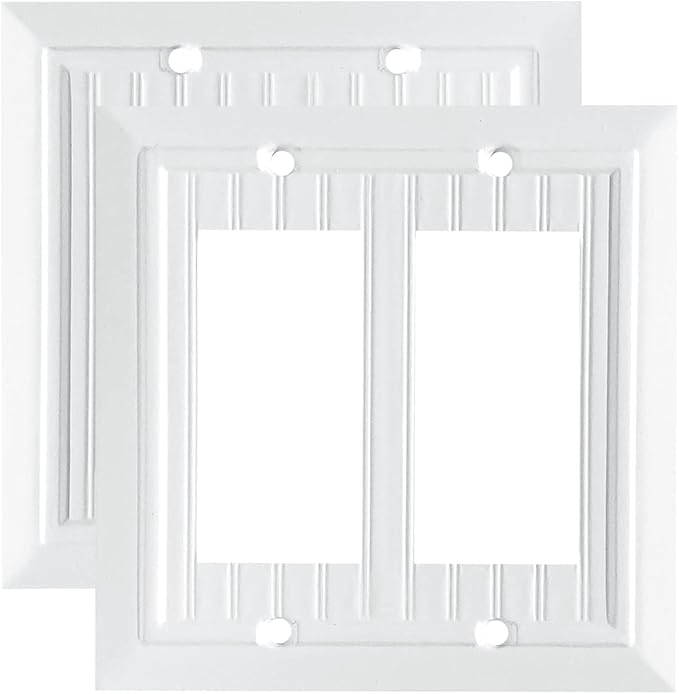 Pure White Classic Beadboard Wall Plates,Light Switch Covers,Electrical Outlet Covers, Switch Plates of Various Combination, Nature Bamboo Fiber Wall plate (2 Gang Decorator 2 Pack)
