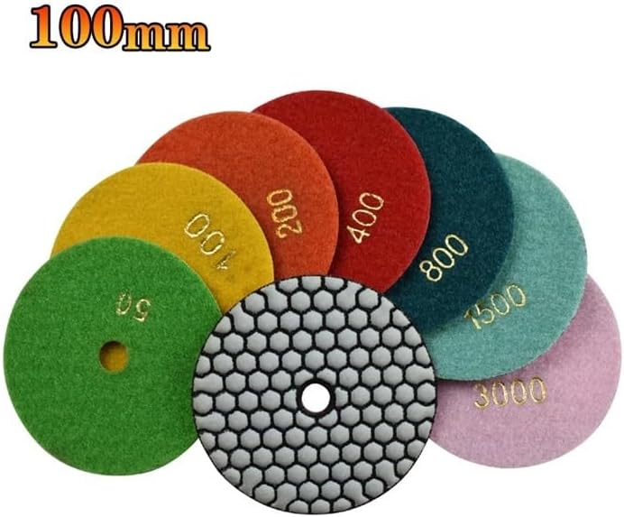 100mm 4" Dry/Wet Diamond Polishing Pads Buff for Granite Marble Concrete Stone Repair Edging Counter with Grinder Polisher(50,7 Pcs)