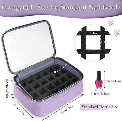 YOREPEK Nail Polish Organizer with 3 Removable Pouches & 72 Slots, Purple