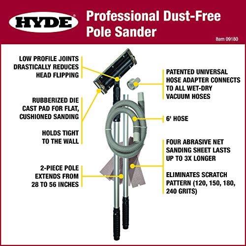 HYDE 09180 Dust-Free Vacuum Sander, Professional Pole Sander
