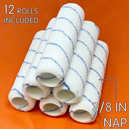 Allgala Paint Rollers 9 inch 3/8 Nap 12 Pack Shedless Lint Free Microfiber Paint Roller Covers for Paint Roller Kit House Painting Project