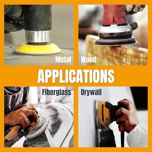 POWERTEC 50 PCS 60 Grit - 5 Inch 8 Hole Hook and Loop Sanding Discs, 5" Sanding Pads for Automotive, Drywall, Woodworking with Orbital Sander, Air, and DA Sander (44006G-50)