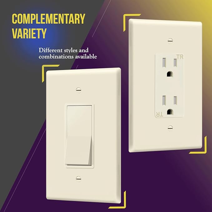 ENERLITES Decorator Light Switch or Receptacle Outlet Wall Plate, Gloss Finish, Oversized 1-Gang 5.5" x 3.5", Unbreakable Polycarbonate Thermoplastic, UL Listed, 8831O-LA-10PCS, Light Almond, 10 pack