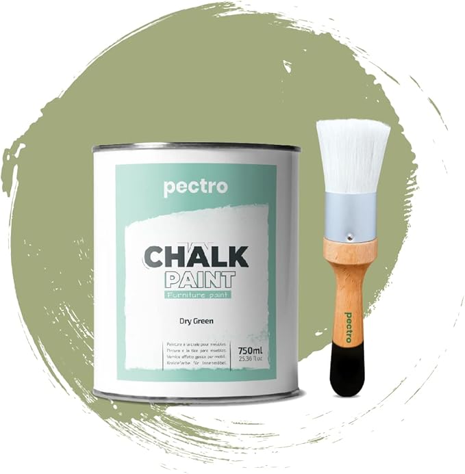 Chalk Paint for Furniture 25 fl.Oz. (750ml) + Special Chalk Paint Brush - Furniture Paint no Sanding or Priming - Chalk Finish Wood Paint - DIY Projects Home Decor & Improvement (DRY GREEN)