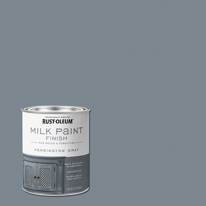 Rust-Oleum Kensington Gray Milk Paint Finish | Decor and Furniture Applications | Matte Finish Brushed Effect | Minimal Prep Needed | No Primers Required | Easy Clean Up | Quart