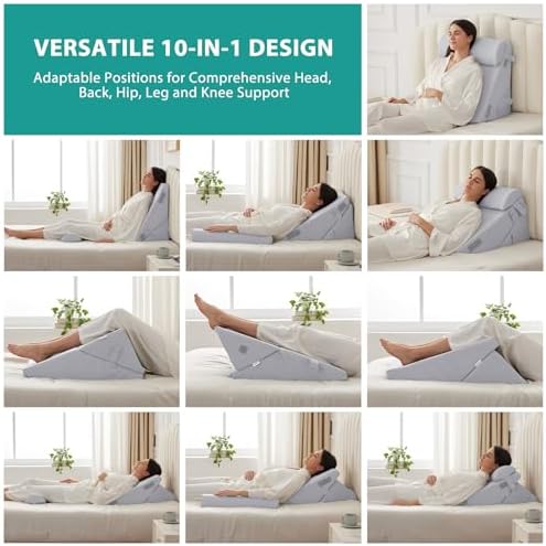 Bedluxe Wedge Pillow Set for After Surgery, Orthopedic Bed Wedge Light Grey
