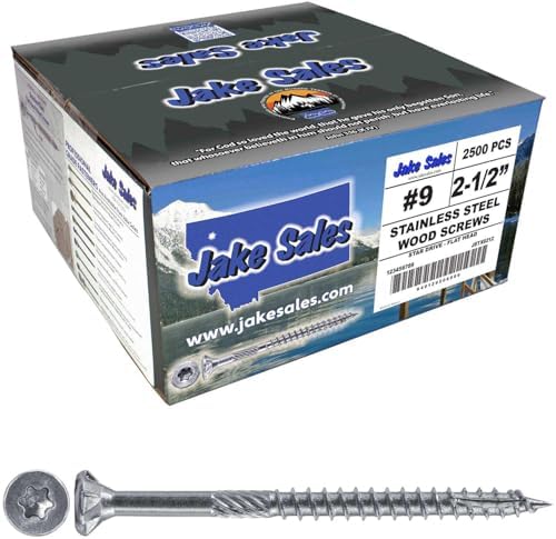 Jake Sales #9 x 2-1/2" Silver Star Stainless Steel Wood Screw Torx/Star Drive Head - Grade 300 Series Stainless Steel Torx/Star Drive Wood Screws - (Full Box - 2,500 Approx. Screw Count)