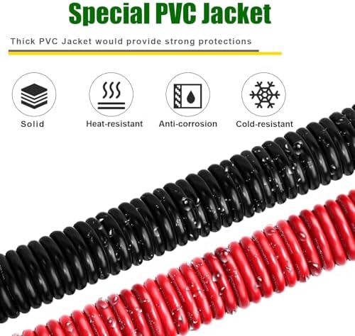1/0 Gauge Battery Cable Copper Wire, 15FT Red + 15FT Black