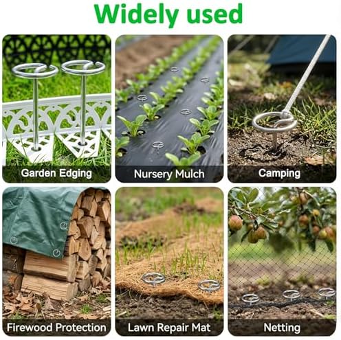 25 Pcs 6-Inch Heavy-Duty Galvanized Landscape Staples – Thickened 8 Gauge Circle Top Pins, Rust-Resistant for Weed Barrier, Landscape Fabric, and Garden Projects