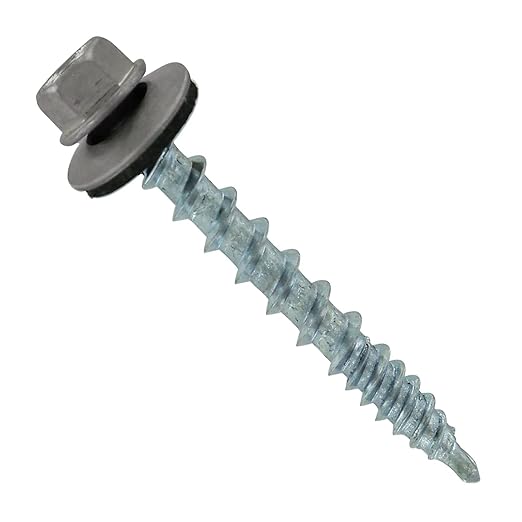 Fasteners Plus ST Fastening Kwikseal Woodbinder Metal to Wood #10 x 1-1/2" Ash Gray Screws with EPDM Rubber Washer, 250-Count - Designed for Metal Roofing and Siding Panels