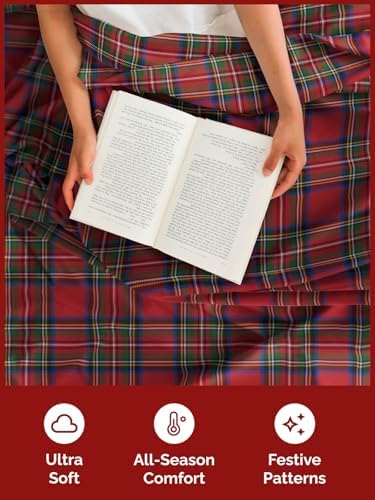 Christmas Sheet Set, Tartan, Festive Holiday Xmas Bedding Set - King Size