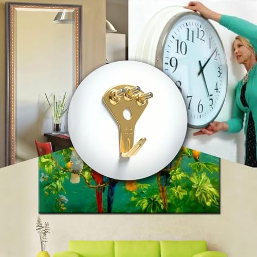 Picture Hangers Heavy Duty, Extra Thick, 100 lb, Decorative Hanging Hooks Hardware for Drywall and Plaster Walls with Large Nailers and Nails, Painting, 40pcs, Gold
