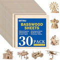 30 Pack Basswood Sheets for Crafts,12"x12"x1/8" 3mm Thick Plywood Sheets with Smooth Surfaces-Unfinished Squares Wood Boards for Laser Cutting, Wood Burning, Architectural Models, Staining
