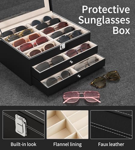 NEWLOOP 10/30 Slots Sunglass Organizer for Multiple Pairs of Eyeglass See-through Display Case Storage Box for Women Men