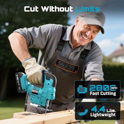 SEESII Jig Saw, Cordless Jigsaw Tool with 2×2.0Ah Batteries and Charger