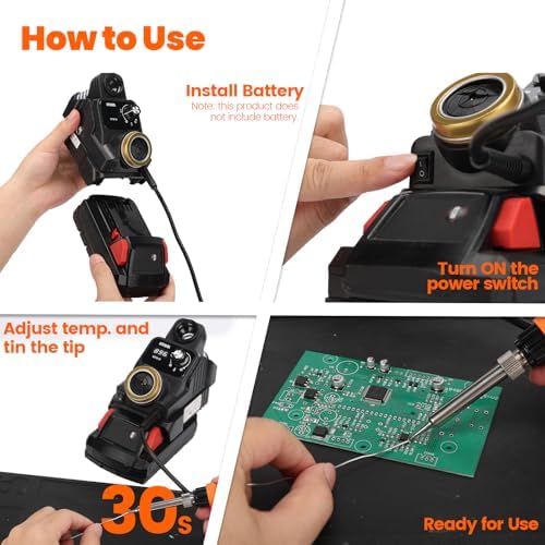 937D-I 3 Cordless Soldering Station, Portable Soldering Iron Kit Compatible with 20V Milwaukee Battery, Integrated Design, Adjustable Temperature 392°F-896°F, Digital Display, Auto Sleep