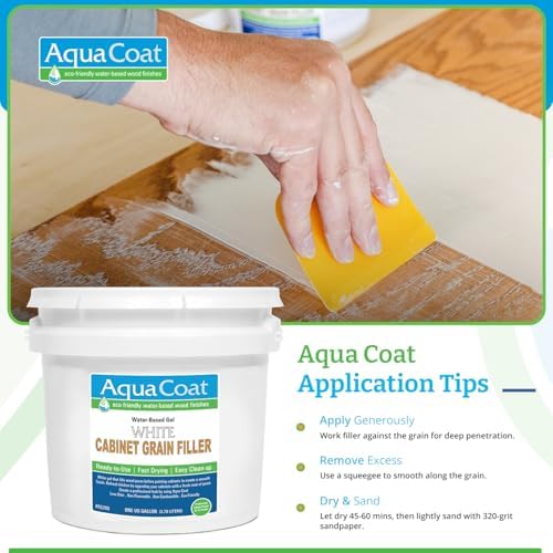 Aqua Coat Water-Based White Cabinet Wood Grain Filler Gel – Fast Drying, Low Odor White Wood Filler, Sandable & Paintable for Interior & Exterior Repairs, Upgrades & Restorations – 1 Gallon