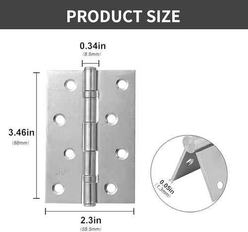 10 Sets of 3.5-inch Silver Door Hinges, Suitable for Doors and Windows, Furniture, Wooden crates, pet Houses, cabinets, Sturdy and Durable 304 Silver Household Door Hinges