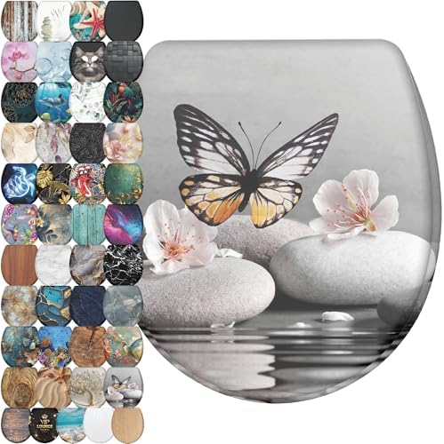 Sanilo Wooden Toilet Seat with Quick Release & Soft Close [ROUND] - Decorative & Slow Close Molded Wood Seat - With One Click for Easy Installation & Cleaning - With Adjustable Fit (Vanesa)