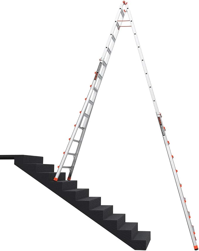 Little Giant Ladders Skyscraper M17, Adjustable Step Ladder, 9–17 Ft, Aluminum, 300 lb Load Capacity, Type 1A Extra Heavy Duty, 20.7-Ft Reach (10110)