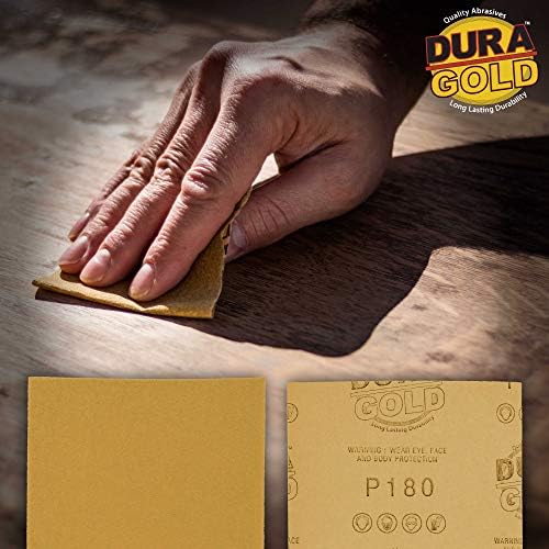 Dura-Gold Premium 1/4 Sheet Gold Sandpaper Sheets, 180 Grit (Box of 400)