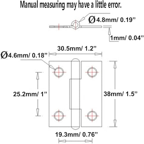 10pcs 304 Stainless Steel 1.5-inch Folding Butt Hinges Home Furniture Hardware Door Hinge Small Hinges for Wooden Boxes Lid Jewelry Box Crafts (38mm x 30.5mm x 1mm)