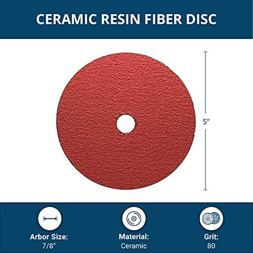 Benchmark Abrasives 5 Inch Sanding Discs Ceramic Resin Fiber Grinding Disc for Grinding, Stripping on Wood, Fiberglass, Steel, Metal, 7/8" Arbor Angle Grinder Sanding Disc, 25 Pack - 80 Grit
