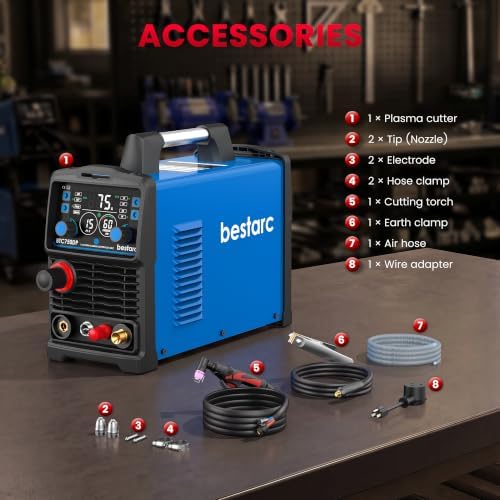 Bestarc Plasma Cutter Machine, 75Amps HF Pilot Arc, 110/220V, Air Sensor