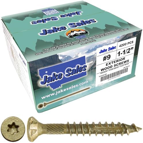 Jake Sales #9 x 1-1/2" Bronze Coated Multipurpose Wood Screw Torx/Star Drive Flat Head (Full Box ~4,200 Screws) Exterior Coated - ACQ Compatible Wood Screws