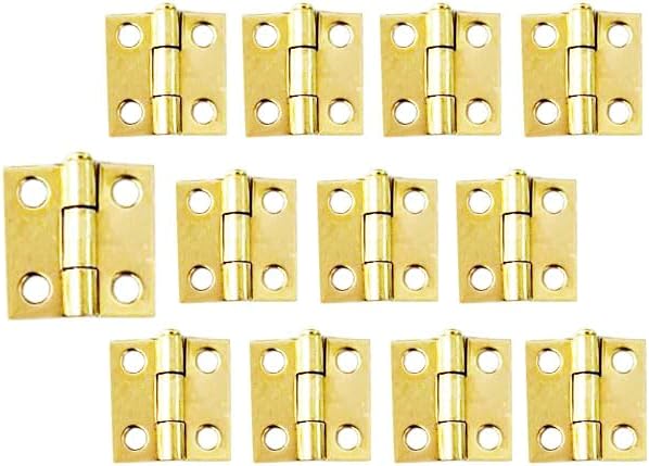 QCAA Narrow Butt Utility Hinge, Swaged, with Removable Loose Pin for Cabinet Door or Box Hinge, 1" x 15/16" x 1.2mm, Brass Plated, 12 Pack, Made in Taiwan