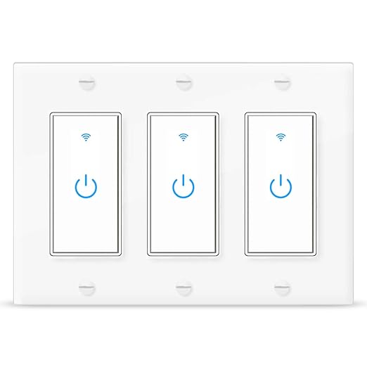 Smart WiFi Light Switch 3 Gang - Wireless Compatible with Alexa and Google Home