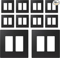ELEGRP 2-Gang Screwless Decorative Wall Plates, Mid-Size Cover Plates, Unbreakable Thermoplastic Faceplate Cover for Decorator Receptacle Outlet Switch, UL Listed (10 Pack, Matte Black)