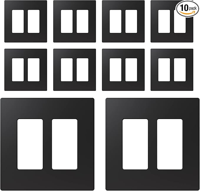 ELEGRP 2-Gang Screwless Decorative Wall Plates, Mid-Size Cover Plates, Unbreakable Thermoplastic Faceplate Cover for Decorator Receptacle Outlet Switch, UL Listed (10 Pack, Matte Black)