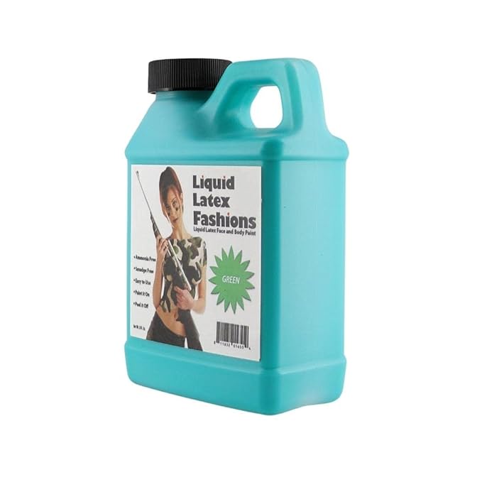 Green 8 Oz - Liquid Latex Body Paint, Ammonia Free No Odor, Easy On and Off, Cosplay Makeup, Creates Professional Monster, Zombie Arts
