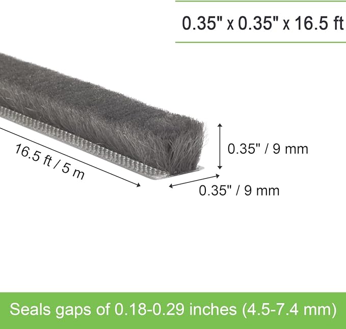 Self-Adhesive Weather Stripping Seal for Doors & Windows – Soundproof Insulation Gap Filler for Sliding, Exterior, Front, and Jamb Frames – 0.35" x 0.35" x 16.5 ft, Gray