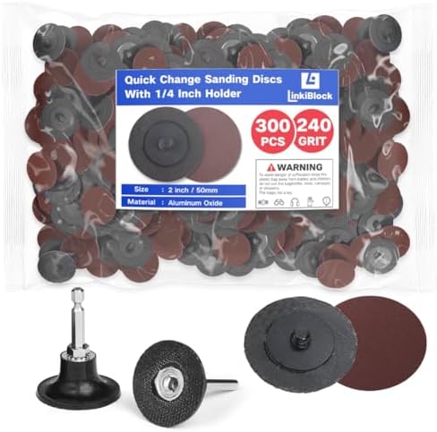 300Pcs 2 inch R-Type Quick Change Aluminum Oxide Surface Conditioning Sanding Discs Set 240 Grit with Adapter & Backing Pad