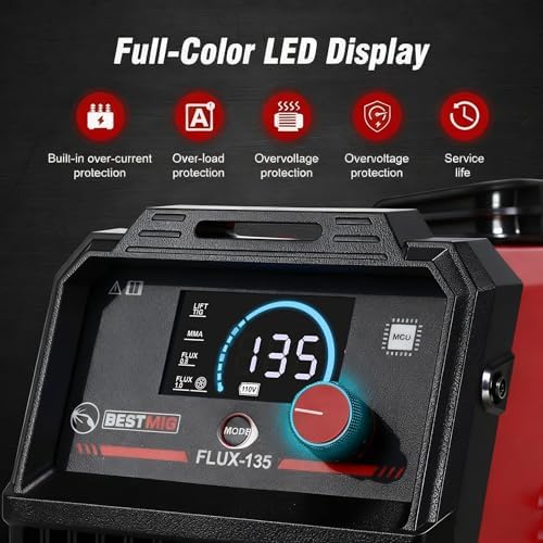 BESTMIG 135A MIG Welder - 3-in-1 Flux Core Welder, MIG/Lift TIG/Stick Welding Machine - Portable IGBT Inverter - 110V with Welding Helmets and Gloves (Red Black, MIG 135A Welder)
