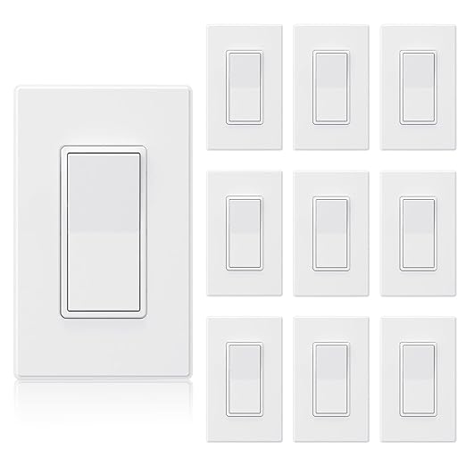 ELEGRP Matte White 3 Way Decorative Light Switch with Plate, 15 Amp, 120-277 Volt, AC Rocker Paddle Wall Switch Replacement, Self-Grounding, Residential Grade, w/Wall Plate, UL Listed (10 Pack)